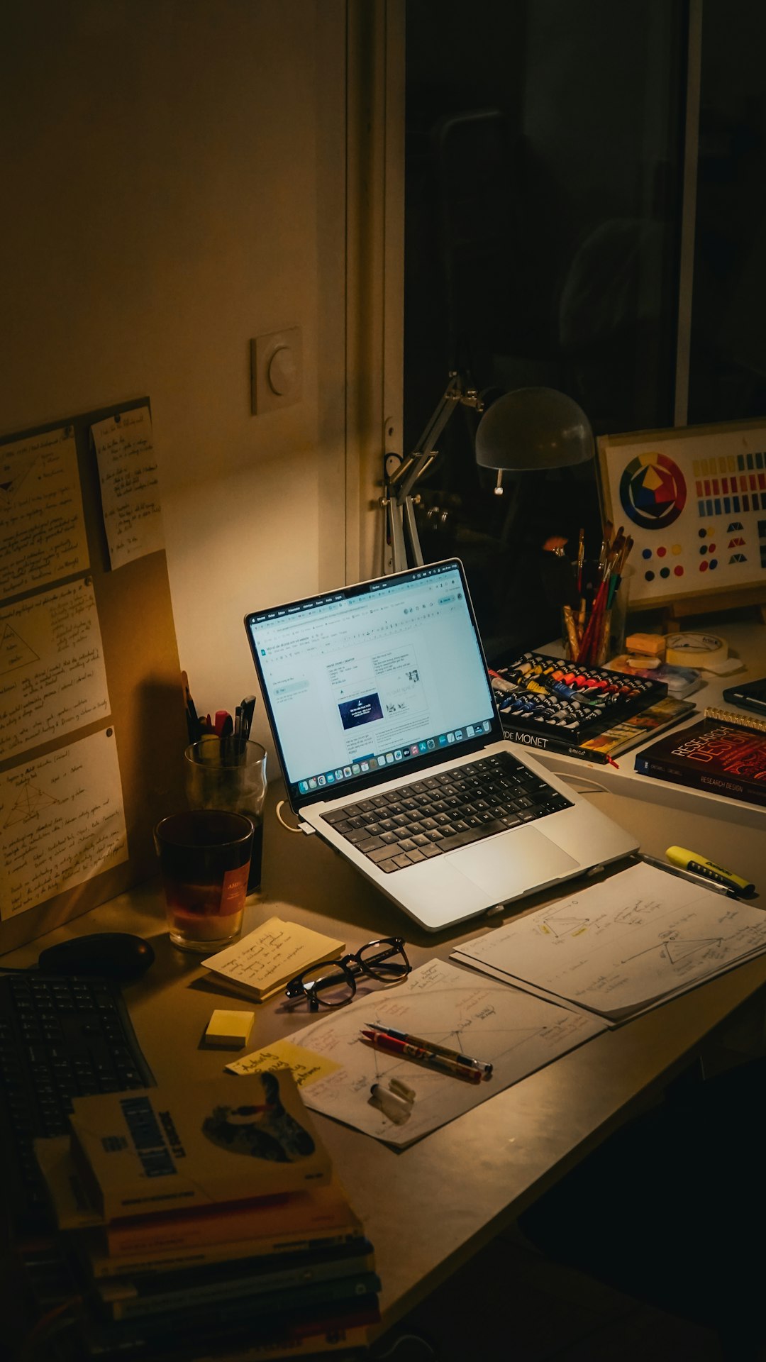 Professional workspace with research materials