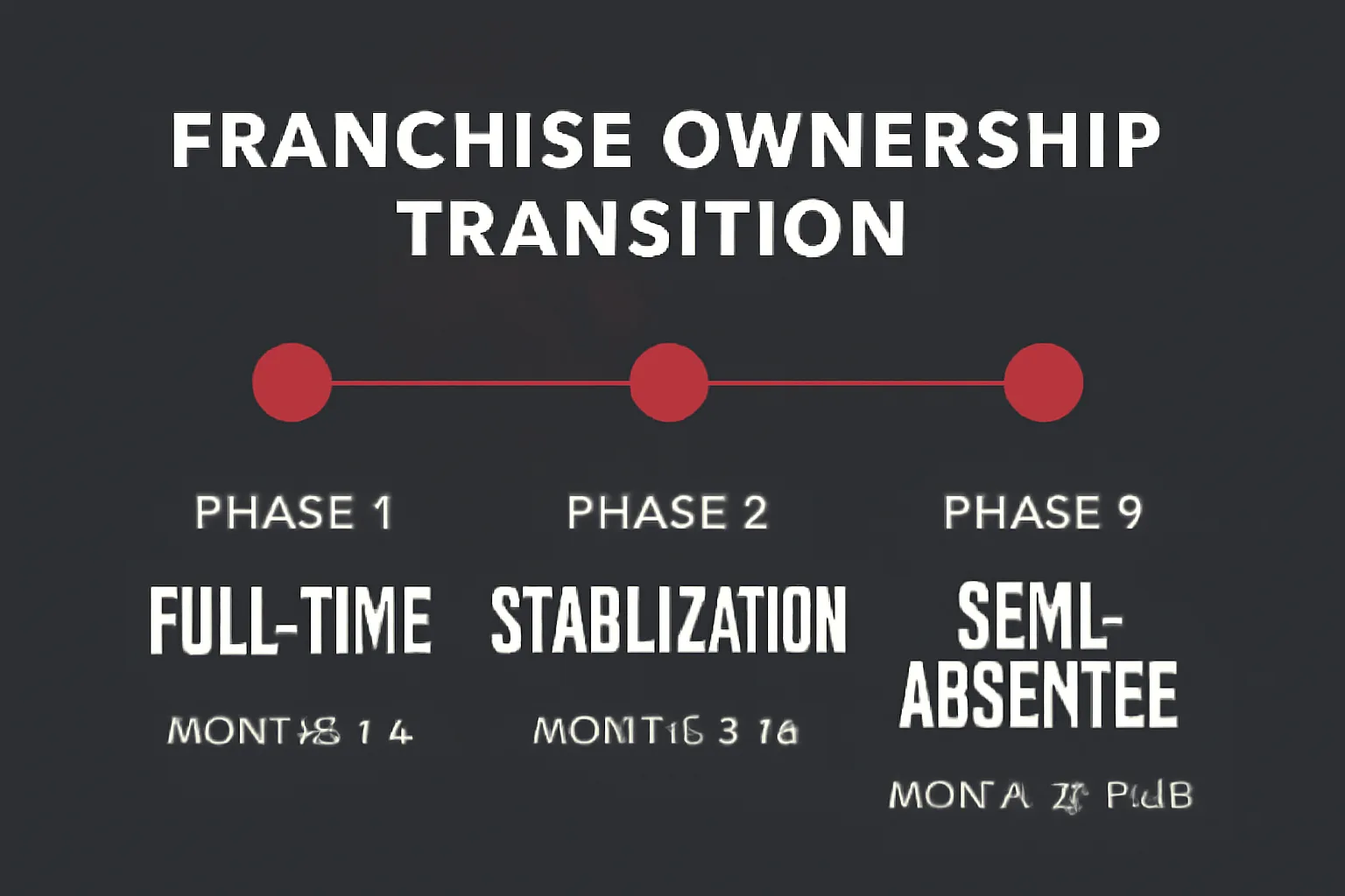Timeline infographic showing three phases of franchise ownership from full-time to semi-absentee